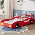 thumbnail image 3 of Miekor Furniture Wooden Race Car Bed,Car-Shaped Platform Twin Bed with Wheels For Teens,Red & Yellow 553AAJ, 3 of 8