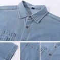 thumbnail image 6 of Men's Oversized Denim Shirt, Short Sleeve Button Jean T-Shirts with Chest Pockets Casual Loose Fitting Tops for Summer Streetwear Light Blue 4XL, 6 of 9