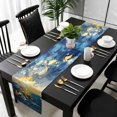 thumbnail image 5 of Modern Abstract Table Runner Cotton Linen 90 Inch Holiday Dresser Scarves, Blue Yellow Abstract Ombre Oil Painting Tablerunner for Kitchen Coffee Dining Bedroom Dinner Scarf Décor 13''x90'', 5 of 9