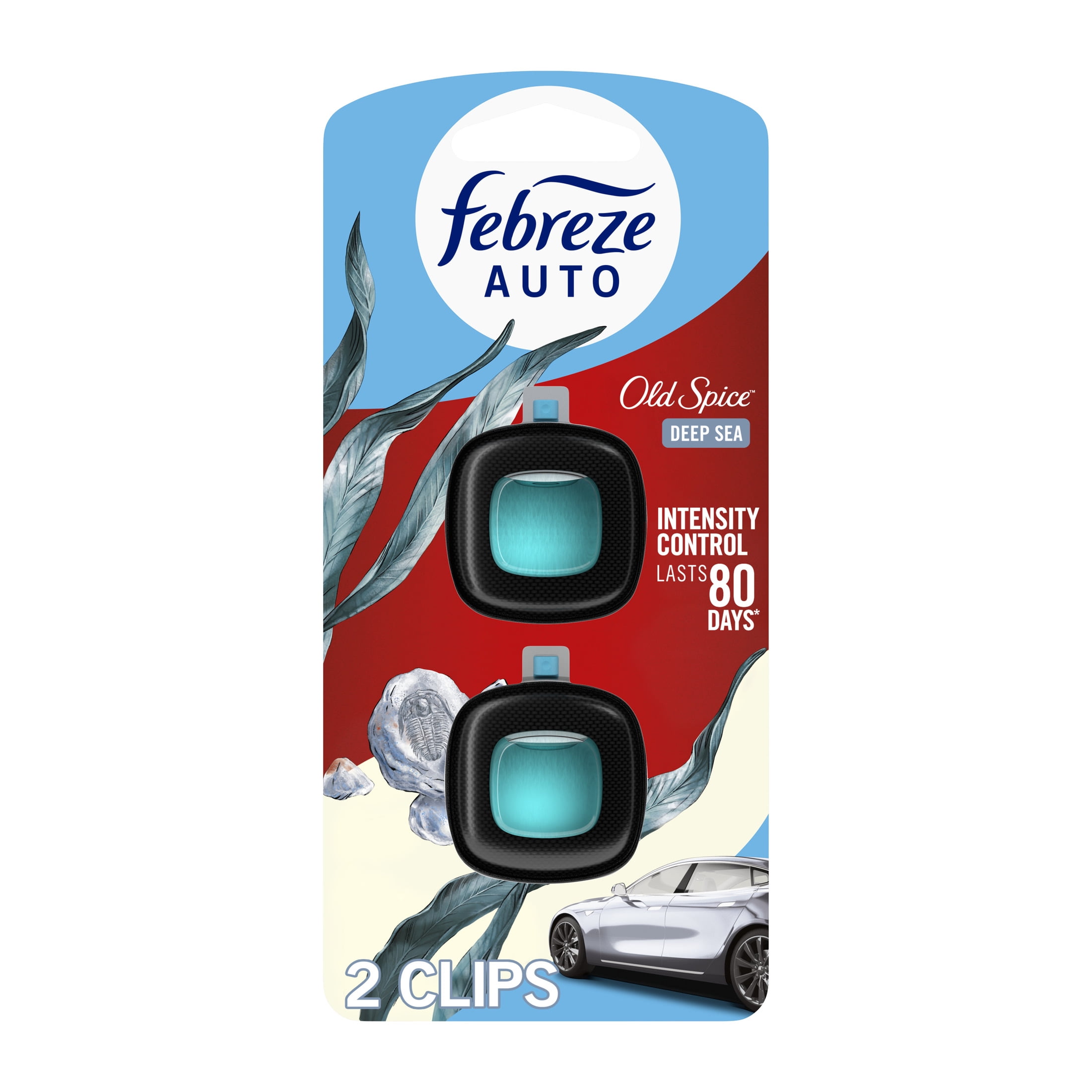 (2 pack) Febreze AUTO Car Air Freshener, Odor-Fighting Car Vent Clip, Old Spice Deep Sea, 2 Count