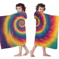 thumbnail image 4 of Colorful Rainbow Tie Dye Spiral Pattern Hooded Bath Towel，60"x35" for Ages 3 To 12 Kids, Quick Dry Lightweight Soft Microfiber Hood Beach Towel Cover Up for Kids, 4 of 7