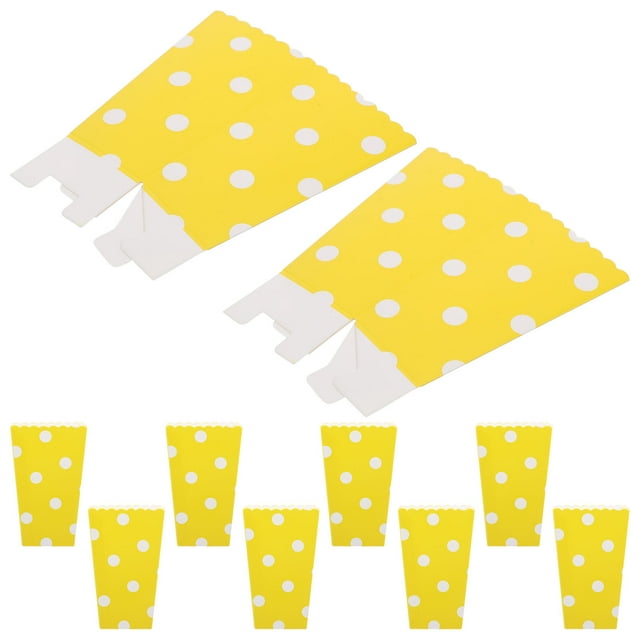 SEWACC 24pcs Yellow Paper Popcorn Boxes for Party Decorations with Cute Dot Pattern and Versatile Use