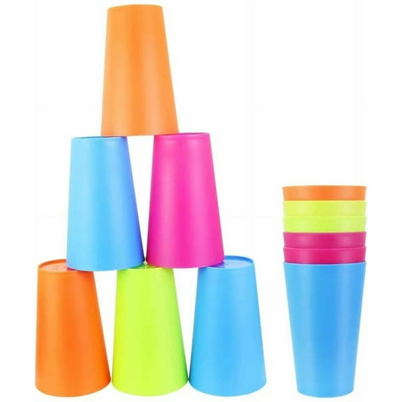 12 Pack Multicolor Reusable Cups,Restaurant-Style Beverage Drinking Glasses,17.5 Ounce Plastic Drinking Beverage Tumblers,Unbreakable Plastic Cups,Durable BPA Free Cups for Christmas
