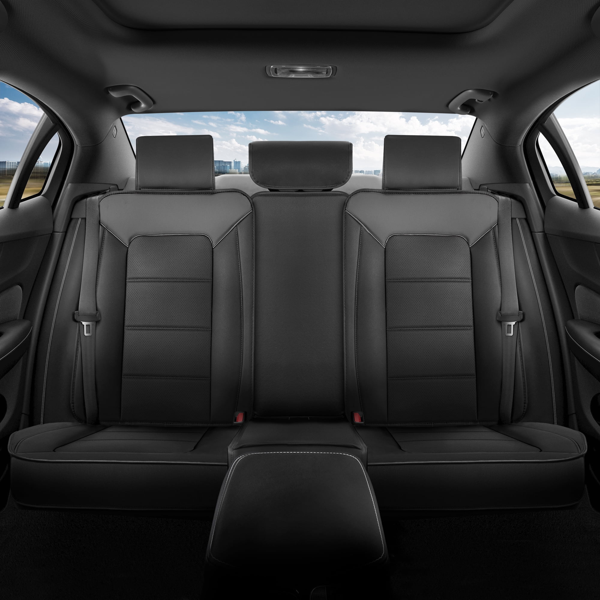 Motorbox Classic Edition Bench Seat Cover, Premium Faux Leather Back Seat Covers for Cars Trucks Vans SUV, Rear Car Seat Covers Back Seats Only, Automotive Interior Cover - Gray