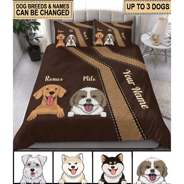 Juego de cama personalizado a rayas marrón claro para perro, regalo personalizado para perro