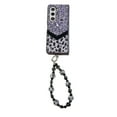 thumbnail image 2 of Compatible for Samsung Galaxy Z Fold 4 Case with Beaded Wrist Strap, Fluffy Leopard Print Pattern with Bling Design Case for Women Girls Hard PC Drop Protection Cover for Galaxy Z Fold 4, Purple, 2 of 11