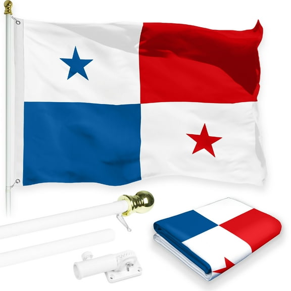 G128 Combo Pack: 6 Feet Tangle Free Spinning Flagpole (White) Panama Panamanian Flag 3x5 ft Printed 150D Brass Grommets (Flag Included) Aluminum Flag Pole