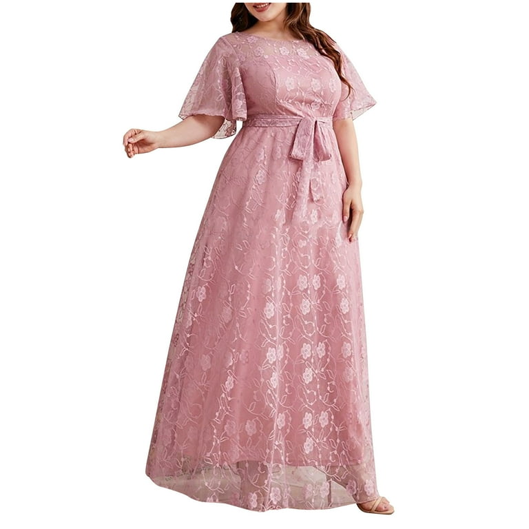 SMihono Deals Plus Size Elegant Lace Dress for Women Cocktail High