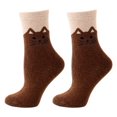 thumbnail image 1 of 1 Pair Winter Socks Wind-proof Soft Touch Adorable Mid Cuff Cat Print Lady Socks for Daily Wear, 1 of 11