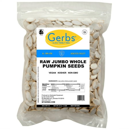 Jumbo Raw Pumpkin Seeds In Shell by Gerbs - 2 LBS - Top 14 Food Allergen Free & Non GMO - Vegan & Kosher