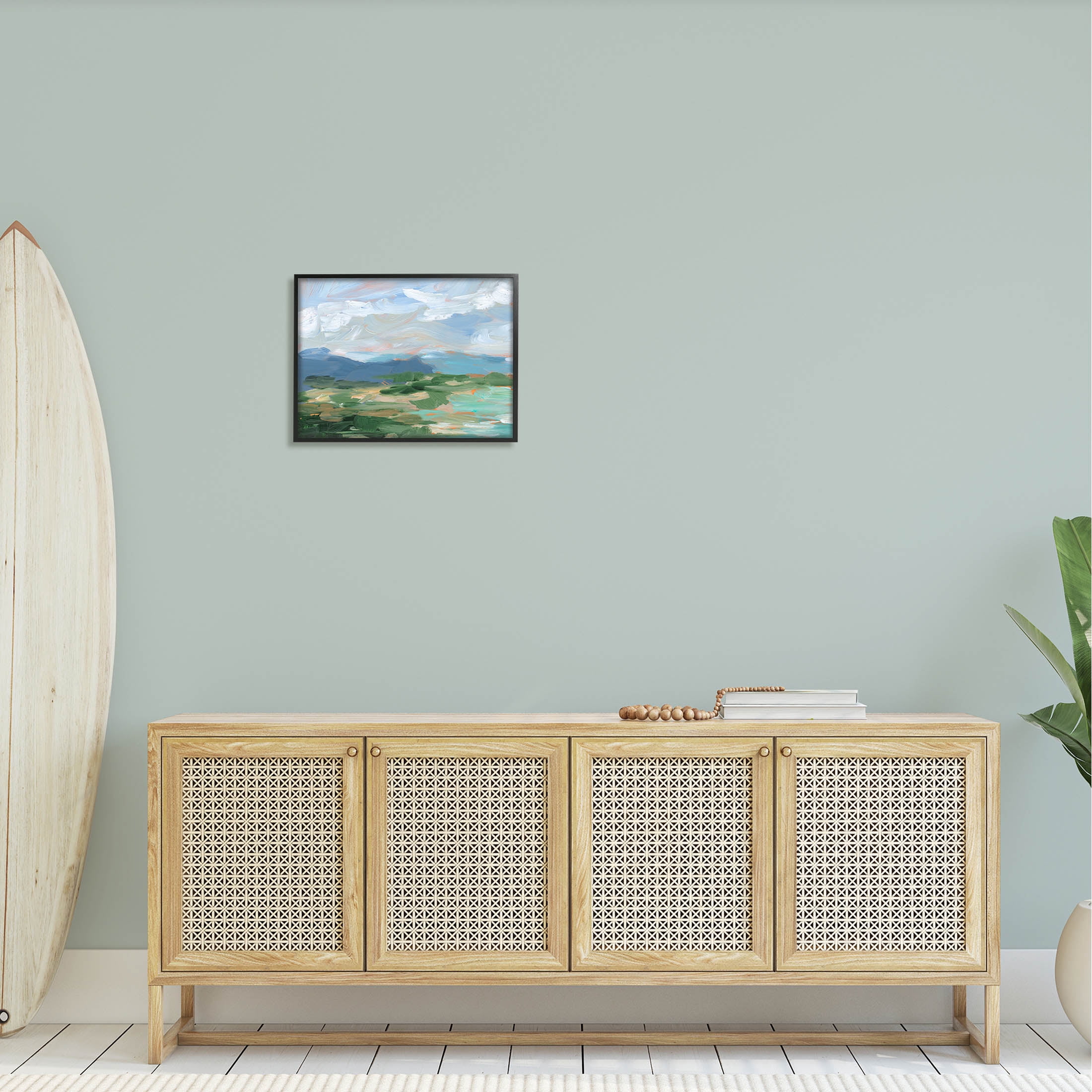 Modern Brushed Cloudy Landscape Landscape Painting Black Framed Art Print Wall Art