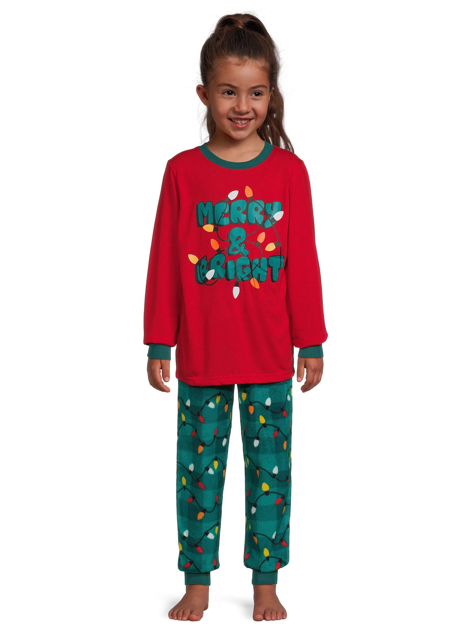 Jolly Jammies Boys and Girls Unisex Merry & Bright Matching Family Pajamas Set, 2-Piece, Sizes 6-12