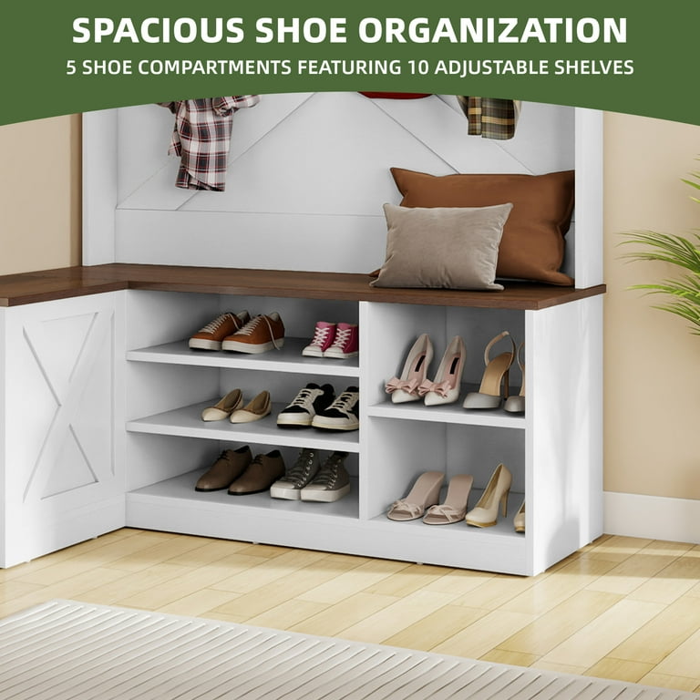 Uforic Corner Coat Rack with Hooks& Bottom Shoe Cabinet, L Shape - Main Image