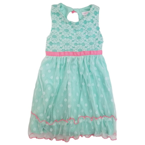 Youngland Toddler Girls Mint Green & Pink Lace Tulle Frilly Dress w/ Tie 4T