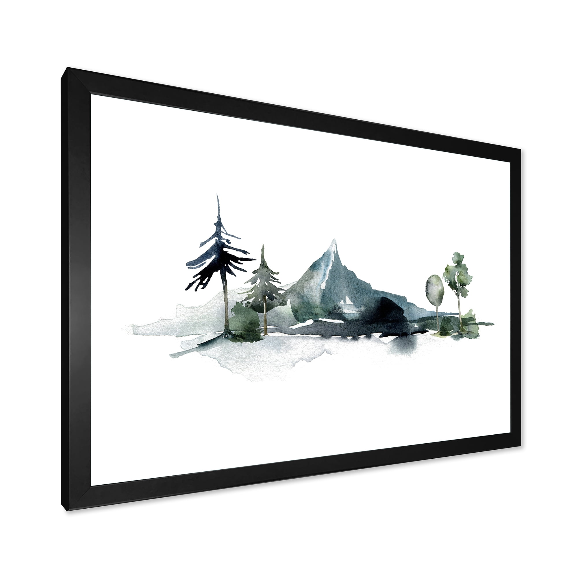 Designart 'Minimalistic Fir Forest and Winter Mountains II' Modern Framed Art Print