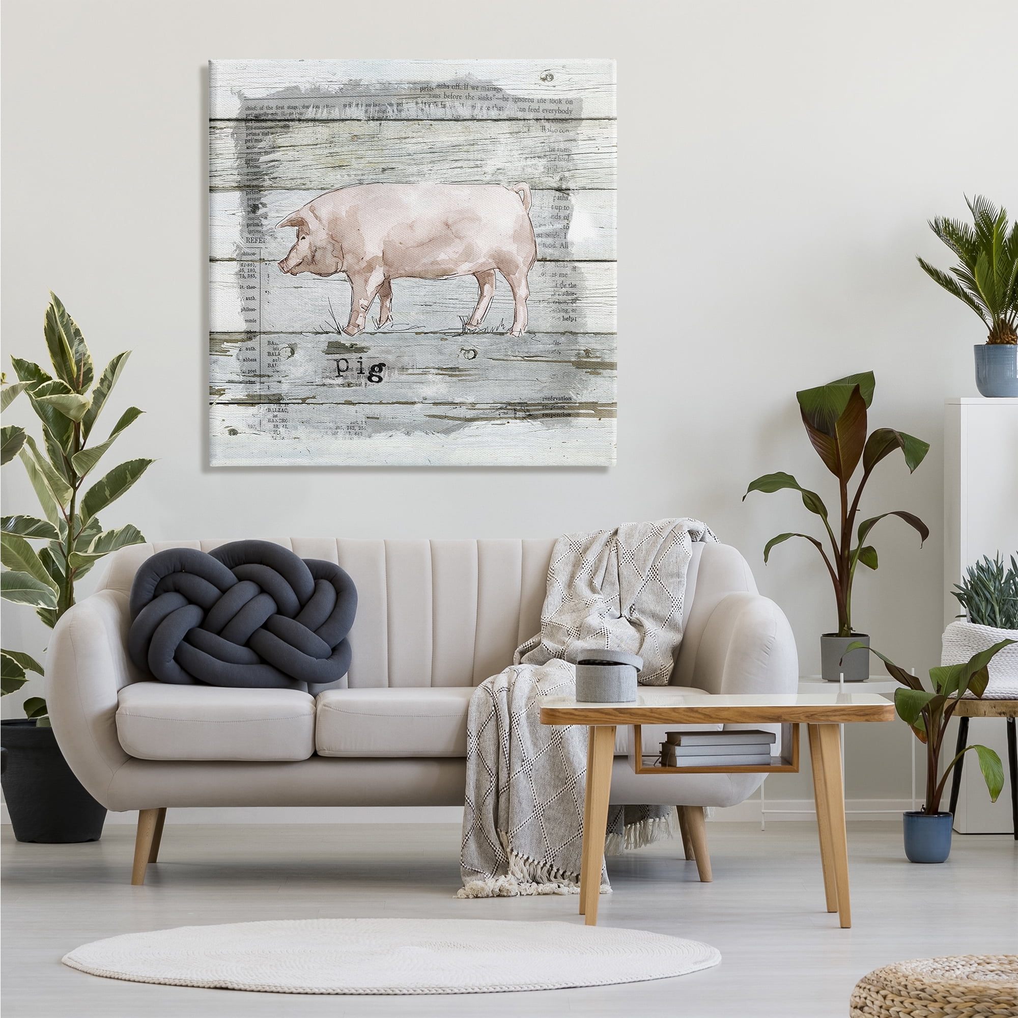 Stupell Industries Country Pink Pig over Book Collage Rustic Pattern Animals & Insects Painting Gallery Wrapped Canvas Print Wall Art, 36 x 36