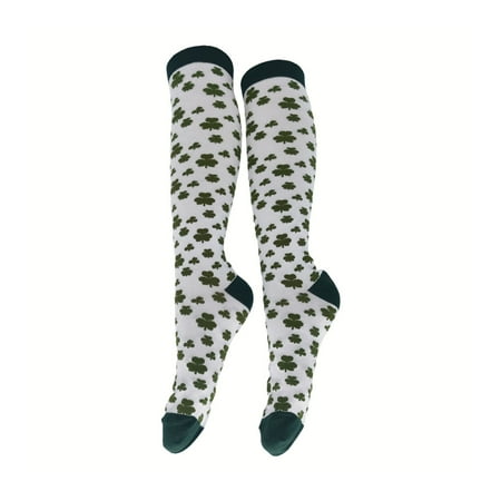 

YUUZONE Women Men Saint Patrick Day Knee High Socks White Green Stripe Shamrock Clover Printed High Tube Stockings Holiday Irish Party Costume