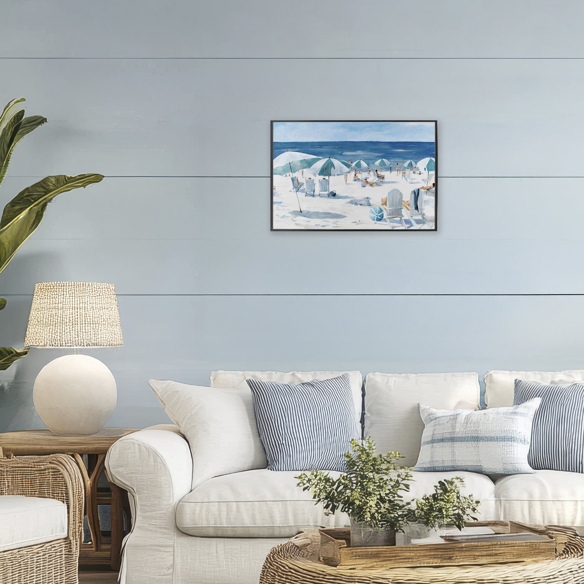 Stupell Industries Umbrella Beach Coastal Scene Black Framed Giclee Art, design by Lorenzo Collective