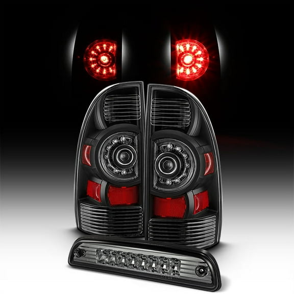AKKON - For 2005-2015 Toyota Tacoma Black LED Pair Tail Lights Brake Lamps   Smoked 3rd Brake Light Combo