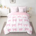 thumbnail image 2 of Castle Fairy Pink Bow Tie 7 Pieces Bedding Comforter Set for Girls Teens Children,Geometric Plaid Full Bedding Set Lightweight,Stars Print Fitted Sheet Flat Sheet,Ultra Soft Home Decor, 2 of 8