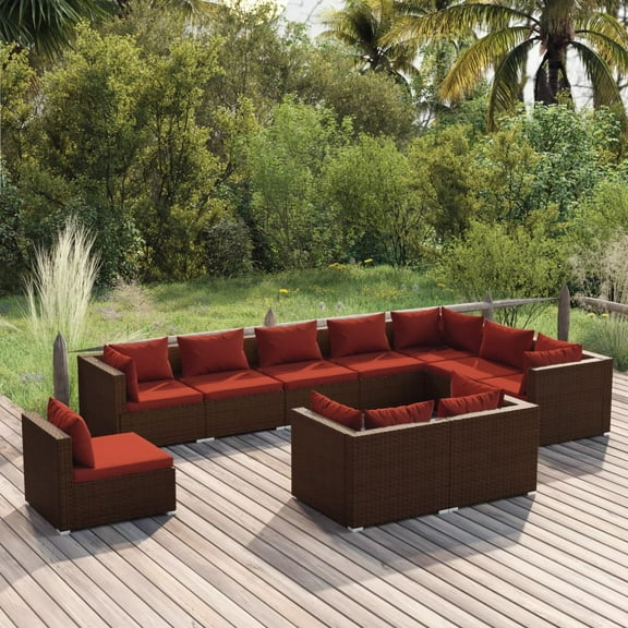 vidaXL 10 Piece Patio Lounge Set with Cushions Poly Rattan Brown, 3102659