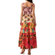Mevireiy Women Y2K Flowy Smocked Maxi Dress Sleeveless Tie Shoulder Boho Floral Beach Sundresses