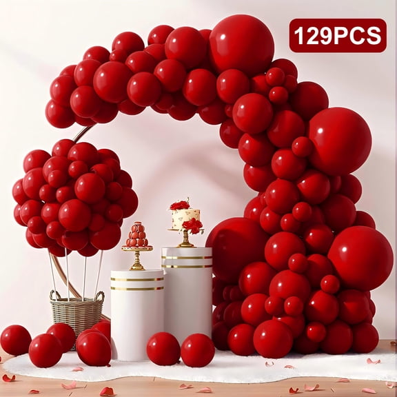 JILhome 129Pcs Red Balloons, 18 12 10 5 Inch Different Sizes Confetti Balloons with 2 Silk Ribbon & 7 Glue Point, Balloon Arch Kit for Birthday, Graduation, Anniversary, Retirement, Party Decorations