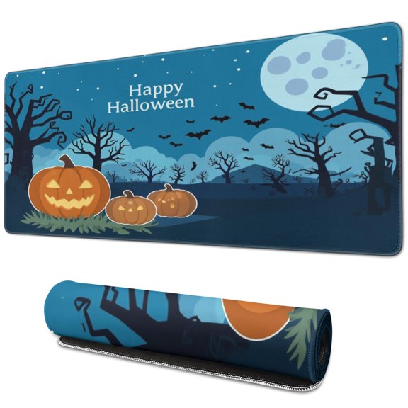 Halloween Ghost Mouse Pad,Happy Halloween Pumpkin Large Gaming Mouse Pad NonSlip Rubber Base Keyboard Pad for Gaming Gifts (31.5x11.8in)