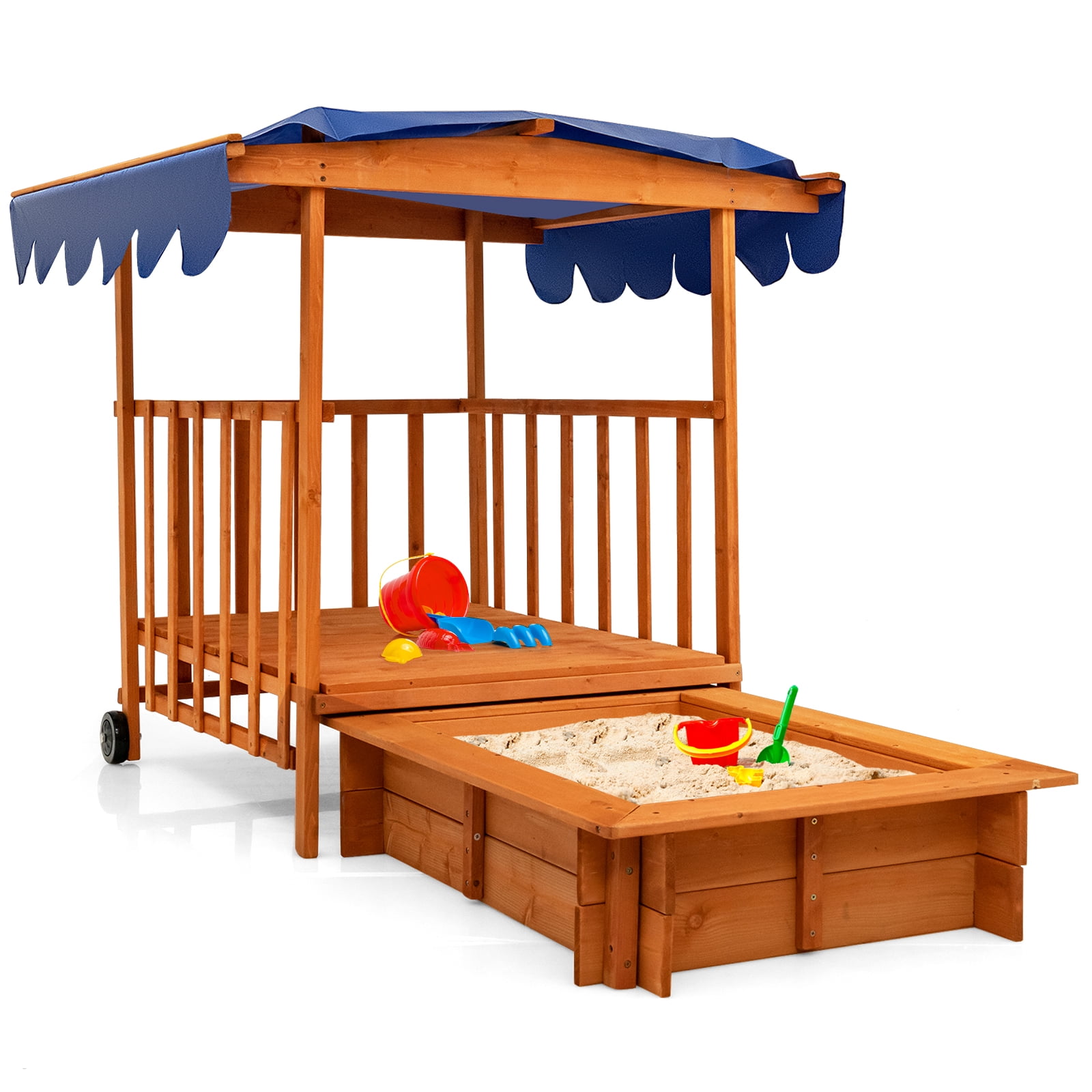 Infans Wooden Retractable Sandbox with Cover & Builtin Wheels Kids