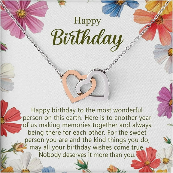 Happy Birthday Necklace Gift for Her – Interlocking Hearts Pendant with Heartfelt Card, Meaningful Jewelry for Girlfriend, Wife, Sister, or Best Friend, Sentimental Birthday Keepsake