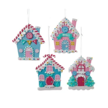 Set of 4 Colorful CANDY HOUSE Claydough Christmas Ornaments, by Kurt Adler