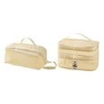 thumbnail image 3 of Organizador de maquillaje de maquillaje de malla 2x con mango, bolsa cosmética de doble capa, bolsa de aseo para picnic, negocios de actividades beige, 3 of 8