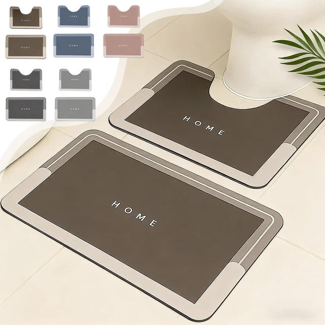 Alfombra De Poliéster Para Suelo Alfombrilla de baño de diatomeas en forma de U, de secado rápido, absorbente de agua, para baño, inodoro y entrada, 2 piezas JASKFLY