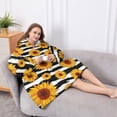 thumbnail image 5 of Oversized Wearable Blanket Hoodie,Black White Striped Sunflower Pattern Sherpa Blanket Hoodie with Super Pockets,Super Warm Fuzzy Pullover for Women & Men, 5 of 6