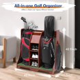 thumbnail image 5 of RoyalCraft Premium Wooden Golf Storage Rack, Golf Bag Organizer, Stylish Golf Bag Storage Rack, Golf Equipment Organizer for Garage, Holds 2 Golf Bags, Indoor Spaces and More (Red Brown), 5 of 6