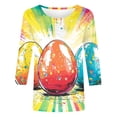 thumbnail image 5 of Bainana Easter T-Shirts For Women Egg Print 3/4 Sleeve Crew Neck Tops Fashion Stylish Ladies Festival Party Playwear Shirts Multicolour Size S, 5 of 5