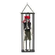 Konghyp Halloween Hanging Decoration Cage Ghost, Motion Activated Skeleton Prisoner, Creepy Party Prop for Haunted House, Animated Scare Device, Unique Halloween Decor