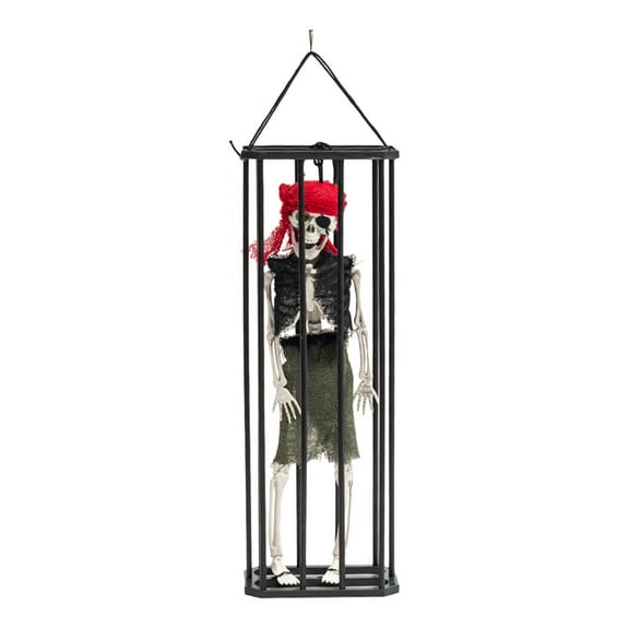 Konghyp Halloween Hanging Decoration Cage Ghost, Motion Activated Skeleton Prisoner, Creepy Party Prop for Haunted House, Animated Scare Device, Unique Halloween Decor