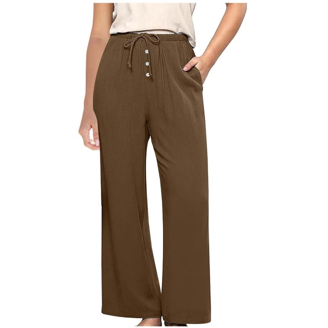 FNFYFH Clearance Ladies Casual Long Linen Trousers Loose Fit Solid Color Summer