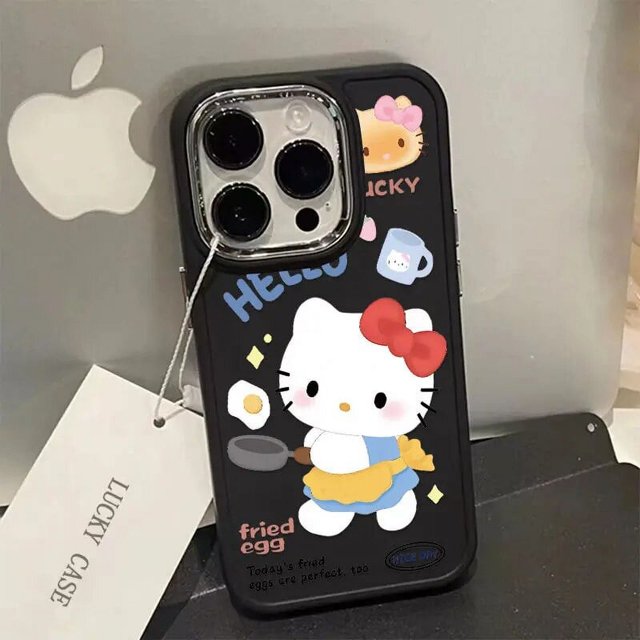 NEW Sanrio Hello Kitty Metal Frame Cute Phone Case For iPhone 15 14 13 12 11 Pro Max 7 8 Plus XR XS Max Anti Fall Cool Cartoon