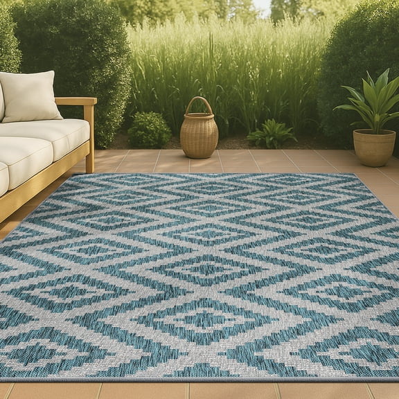 JONATHAN Y SANTA MONICA 3 x 5 Area Rug, Sintra Diamond Tribal - Blue/Gray, SMB116A-3