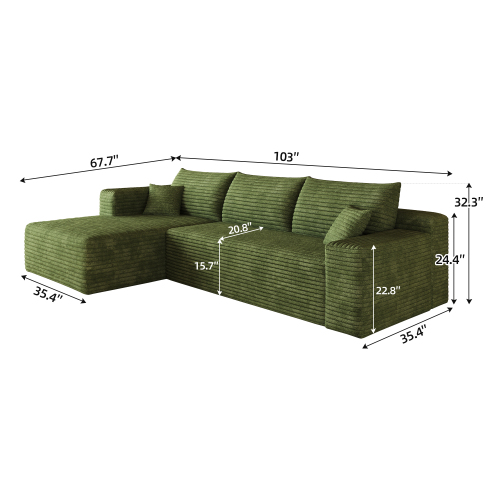 103" Cloud Sectional Sofa, Modern L Shaped Deep Seat Couch, Plush Corduroy Upholstered Sofa No Assembly, Living Room