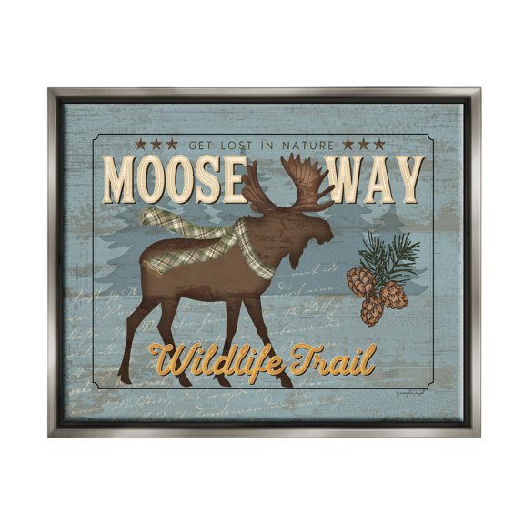 Stupell Moose Way Wildlife Trail Rustic Animals & Insects Painting Gray Floater Framed Art Print Wall Art