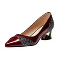 thumbnail image 2 of Willtoo Women's Versatile Shallow Mouth Pointed High Heels Pointed Toe Kitten Low Block Heel Pumps Shoes Large Single Shoes Women's Shoes Wine US-5（EU-35）, 2 of 4