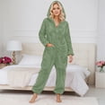 thumbnail image 2 of UJNDER Women's Fuzzy Hoodie Jumpsuit Pajamas Long Sleeve Romper Warm Winter Pajamas for Women Green L, 2 of 5