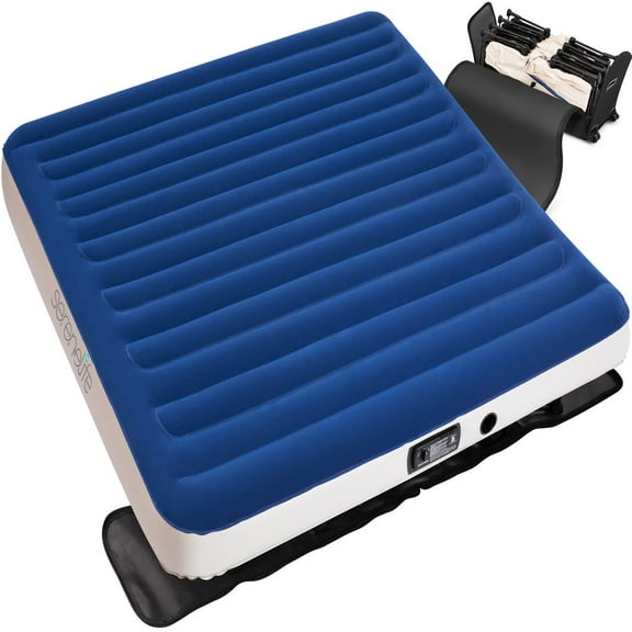 SerenelifeHome Ez-Bed Inflatable Air Mattress with Frame-Luxury Self-Inflating Blow Travel, Blue/ White