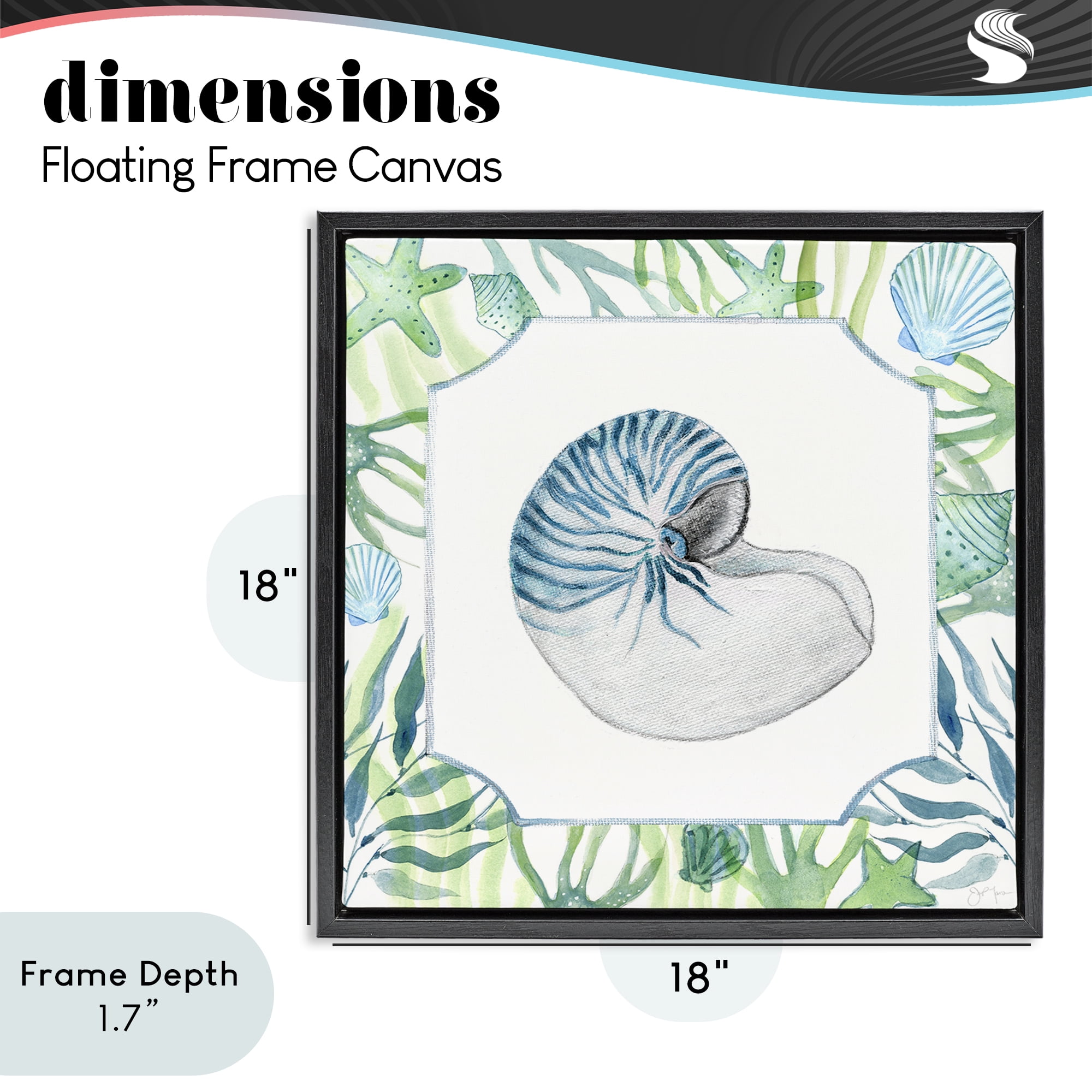 Stupell Industries Seaweed & Seashells Aquatic Black Framed Floater Canvas Wall Art, design by Janet Tava