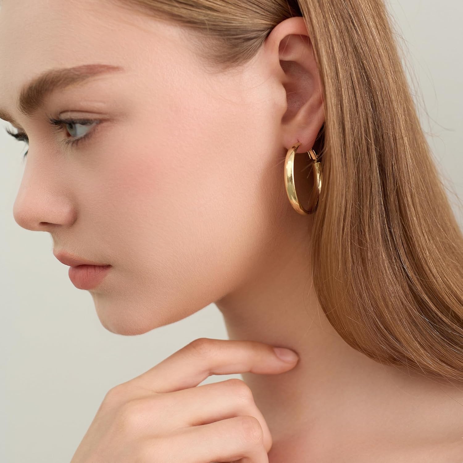4Mm Wide Large Gold Hoop Earrings For Women - 14K Real Gold Plated Big Flat Hoops Earrings - Lightweight&Hypoallergenic Trendy Thick Hoop Earrings Jewelry Gift For Women[Z1]