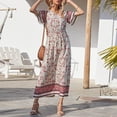 thumbnail image 4 of Pompotops Robe d'Été à Manches Courtes et Col en V Imprimée pour Femmes, Robe Longue Taille Haute, 4 of 7