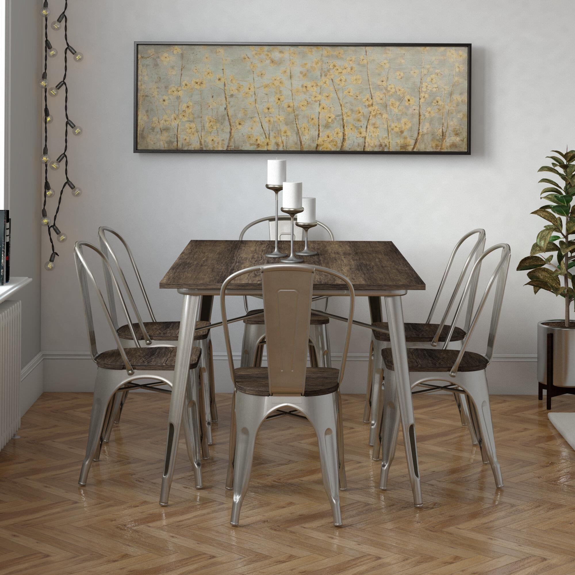 Dhp Rectangular Fusion Dining Table Set Antique Gun Metal Wood With Chairs 7 Piece